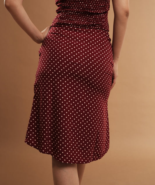 Shay Midi Skirt - Polka Dot - Maroon