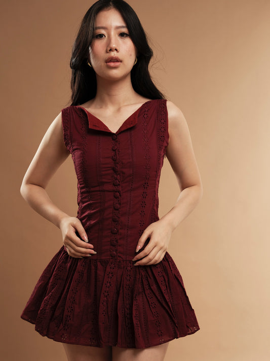 Emmeline Milkmaid Dress - Maroon