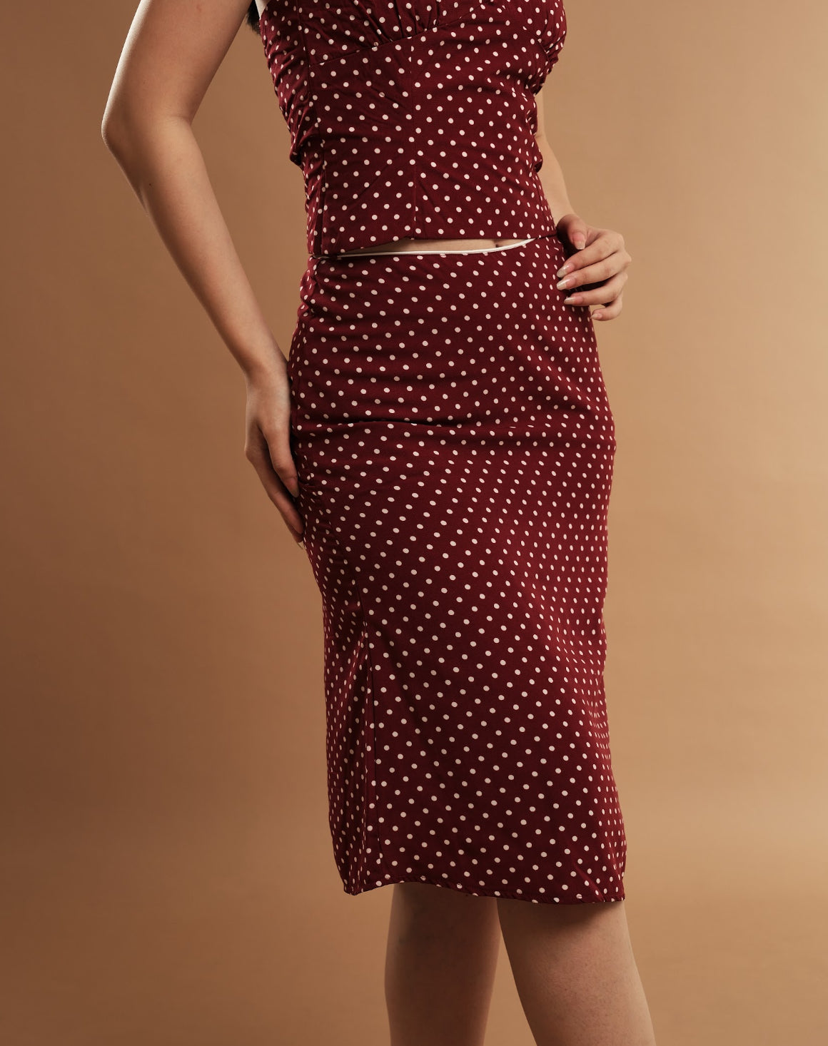 Shay Midi Skirt - Polka Dot - Maroon