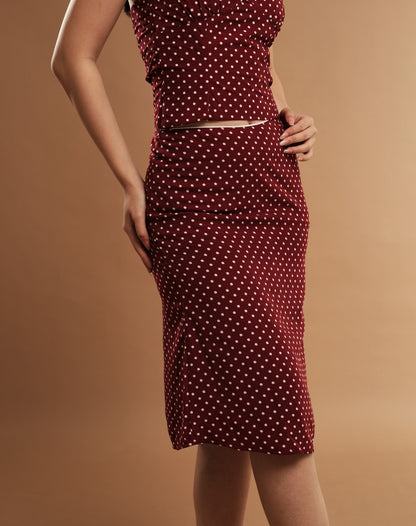 Shay Midi Skirt - Polka Dot - Maroon