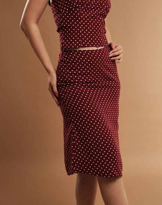 Shay Midi Skirt - Polka Dot - Maroon