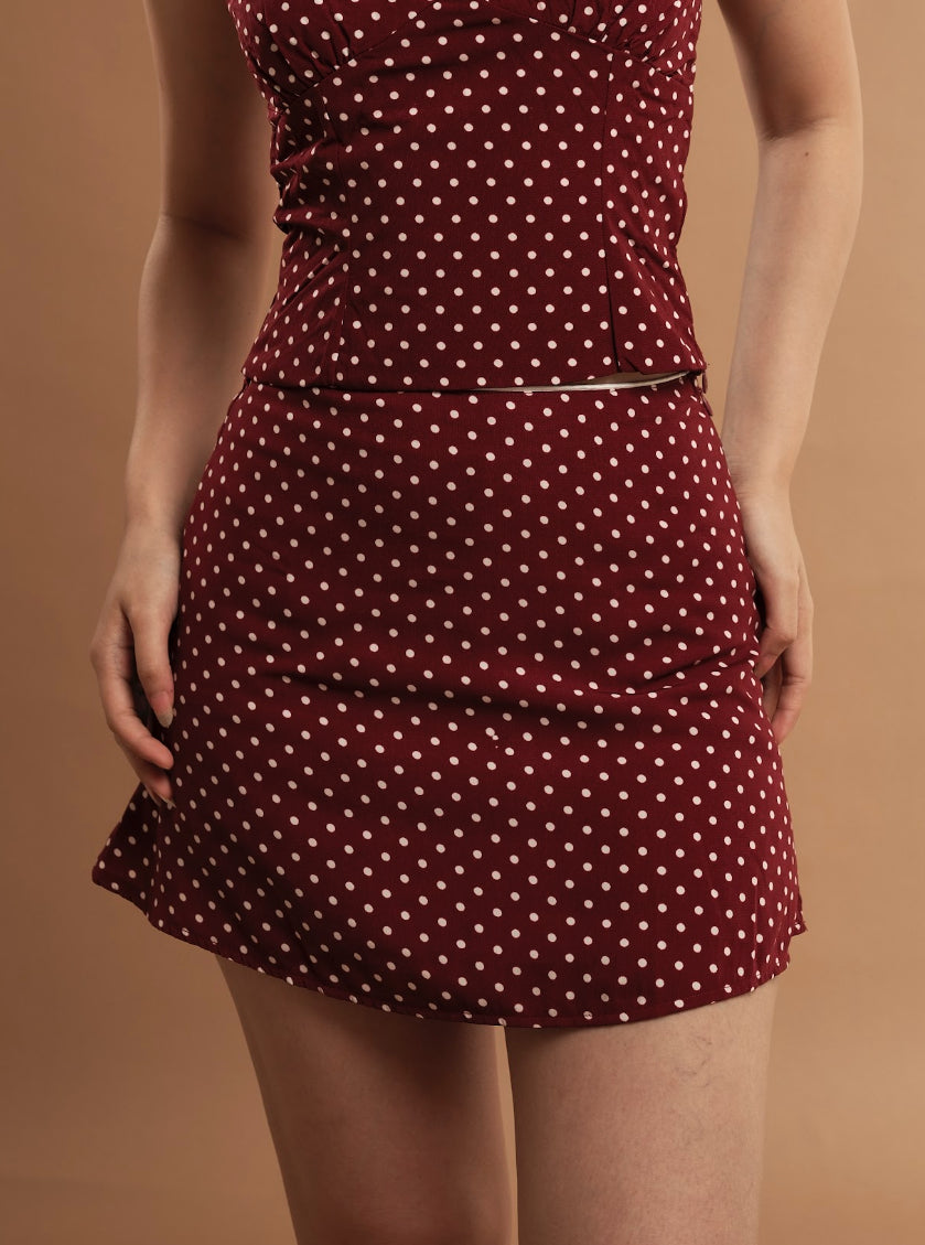 Brooklyn Mini Skirt - Polka Dot - Maroon